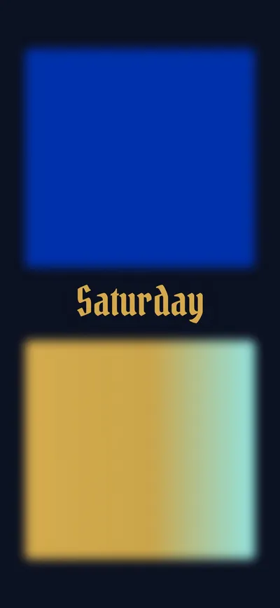 Vertical colour field in Klein blue and gold with the gold wordmark