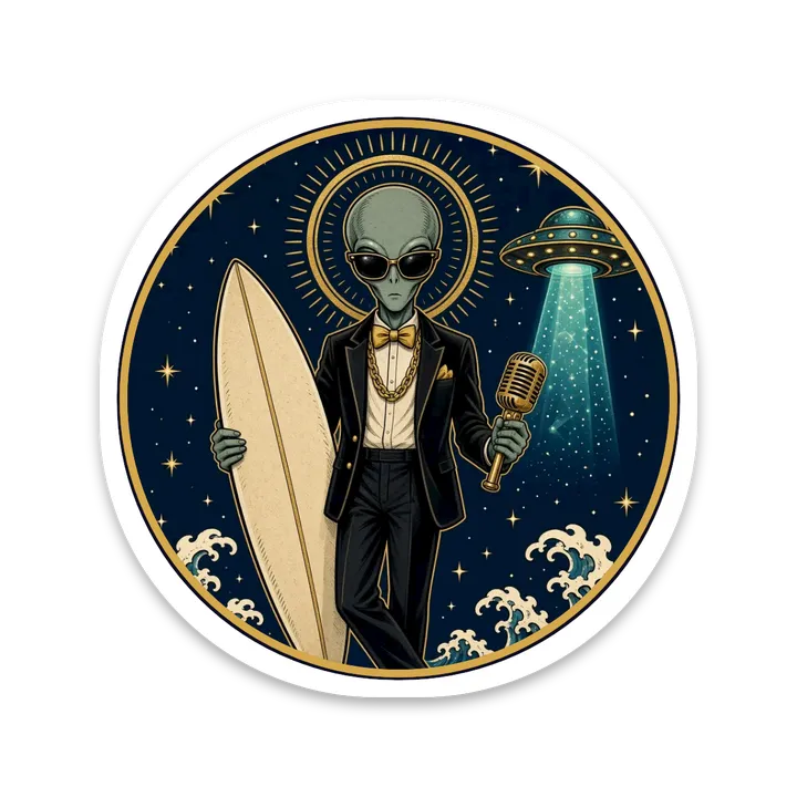 Round sticker of the 008 art