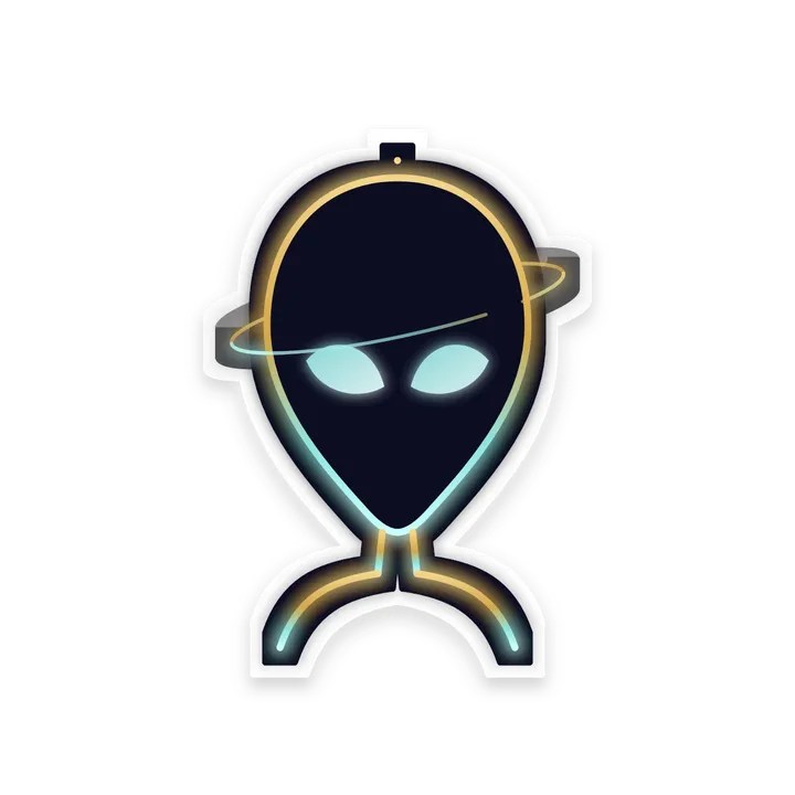 Die-cut alien mark sticker with a white border