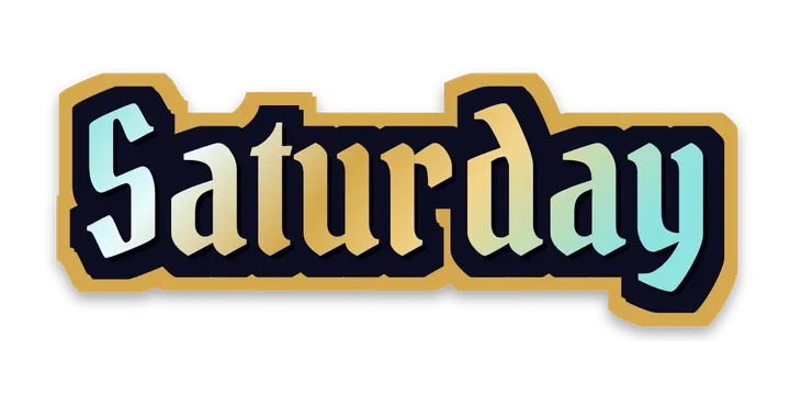 Saturday wordmark sticker with a gold edge